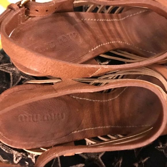 miu miu | Authenticated | Gladiator | Cork Platforms in Gold, Tan & Caramel - Picture 11 of 16